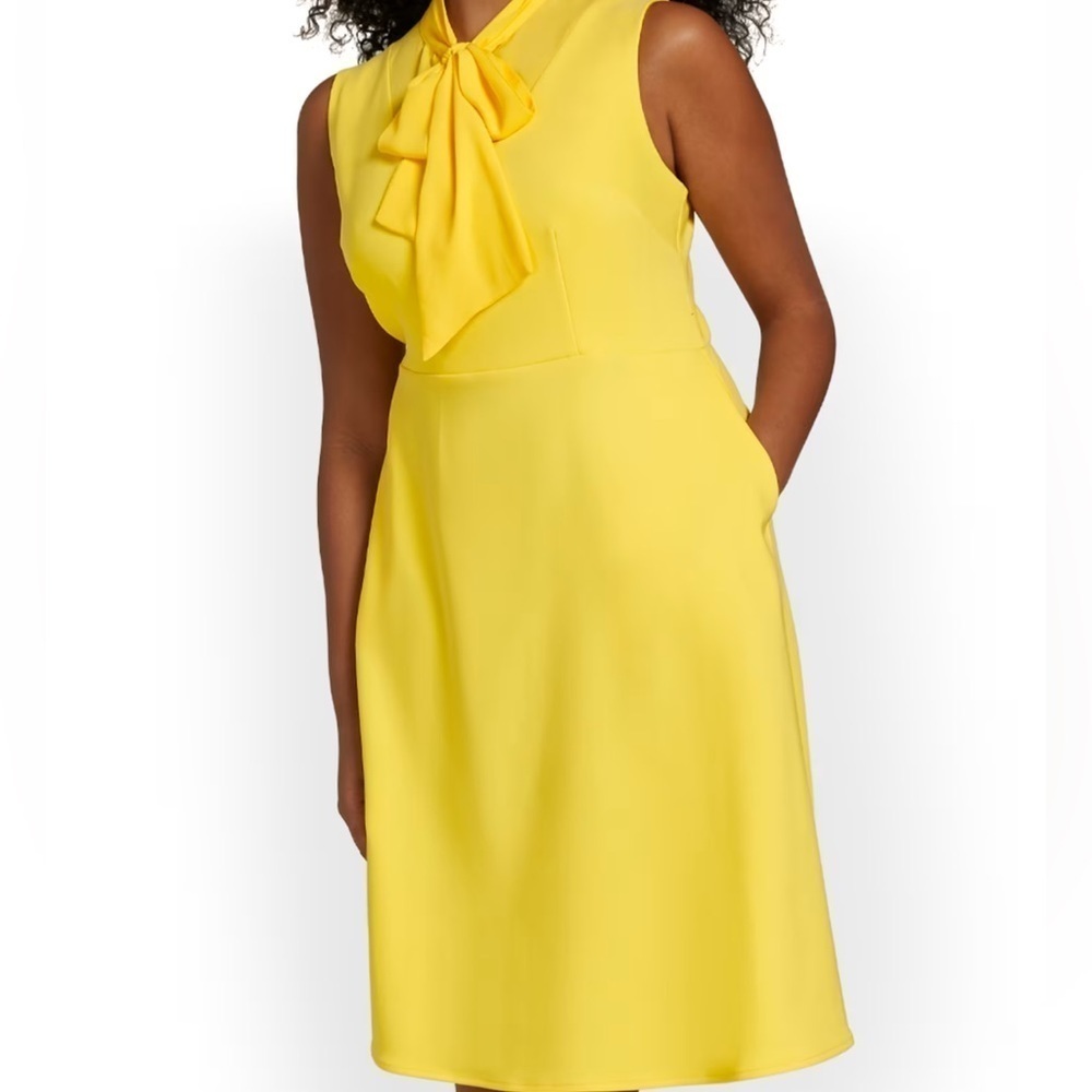 NWT New York & Company Yellow Tie Dress with Pockets M